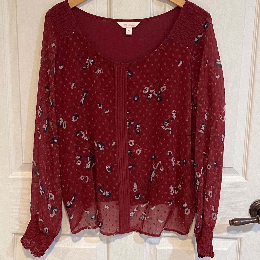 LC Lauren Conrad Sheer Sleeve Floral Blouse Size XL